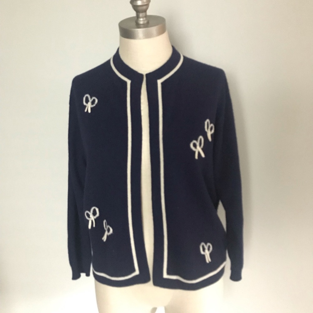 Vintage 50’s Intarsia by Pringle of Scotland navy open front cashmere cardigan